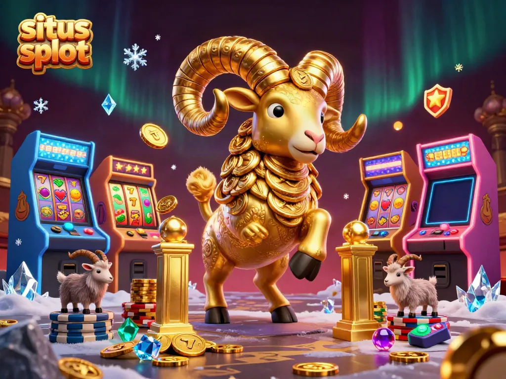 Experience the thrill of situs slot gameplay with a majestic golden ram amidst vibrant casino visuals.