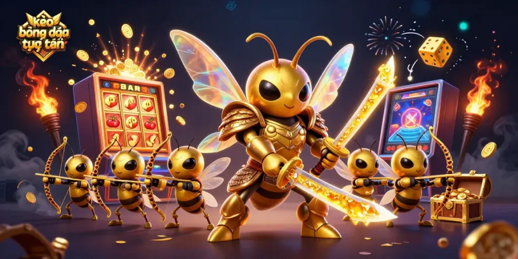 Experience kèo bóng đá trực tuyến excitement with a dynamic, vibrant illustration of a heroic hornet and gaming elements.