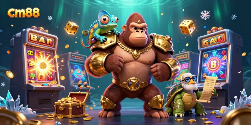 Spin the reels with cm88's exciting gambling adventure featuring vibrant elements and dynamic characters.