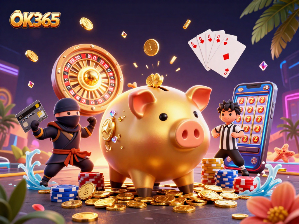 Experience the thrill of OK365 gaming with animated characters and dynamic casino elements.