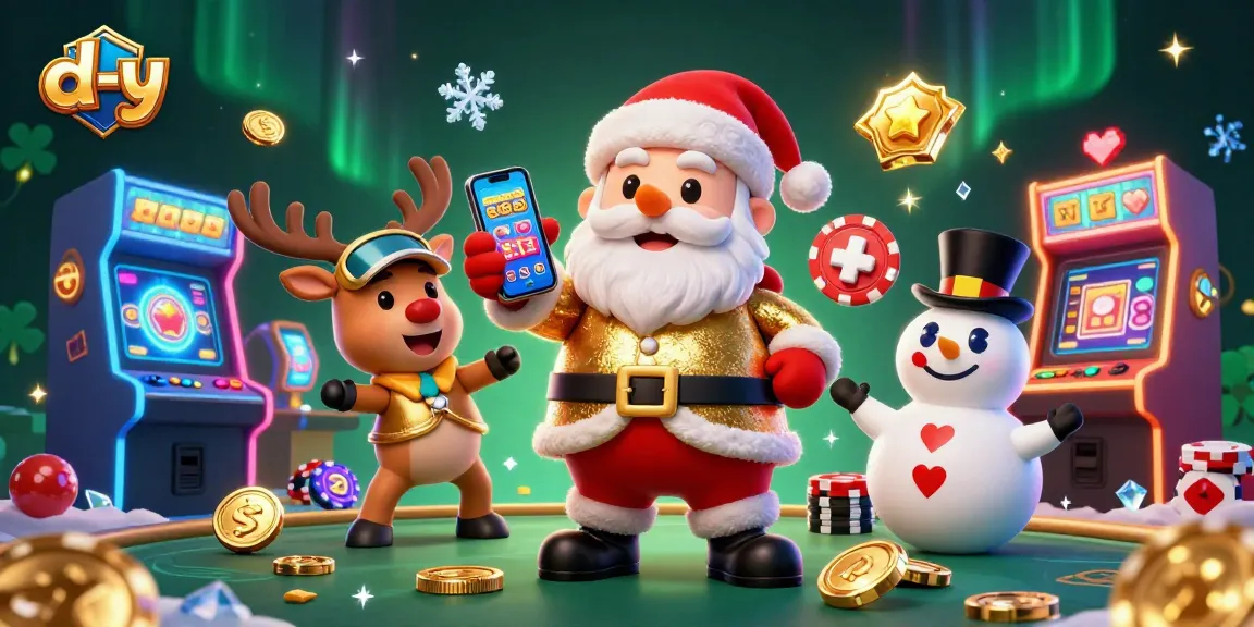 Experience the excitement of d-y casino games featuring a festive scene with Santa and friends.