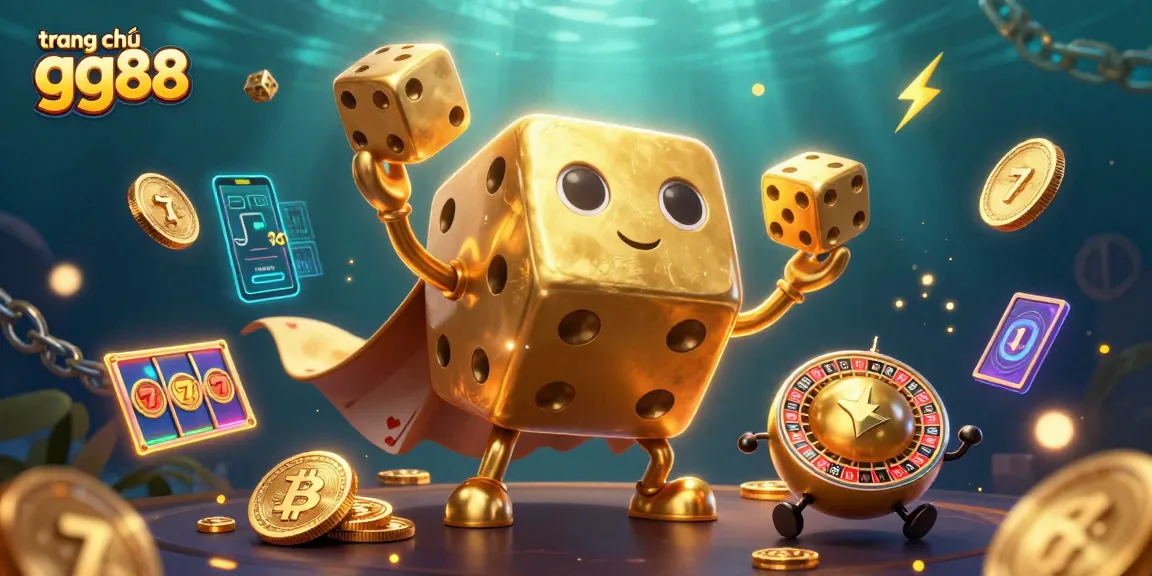 Experience the excitement on trang chủ gg88 with animated characters, golden dice, and jackpot slot elements.
