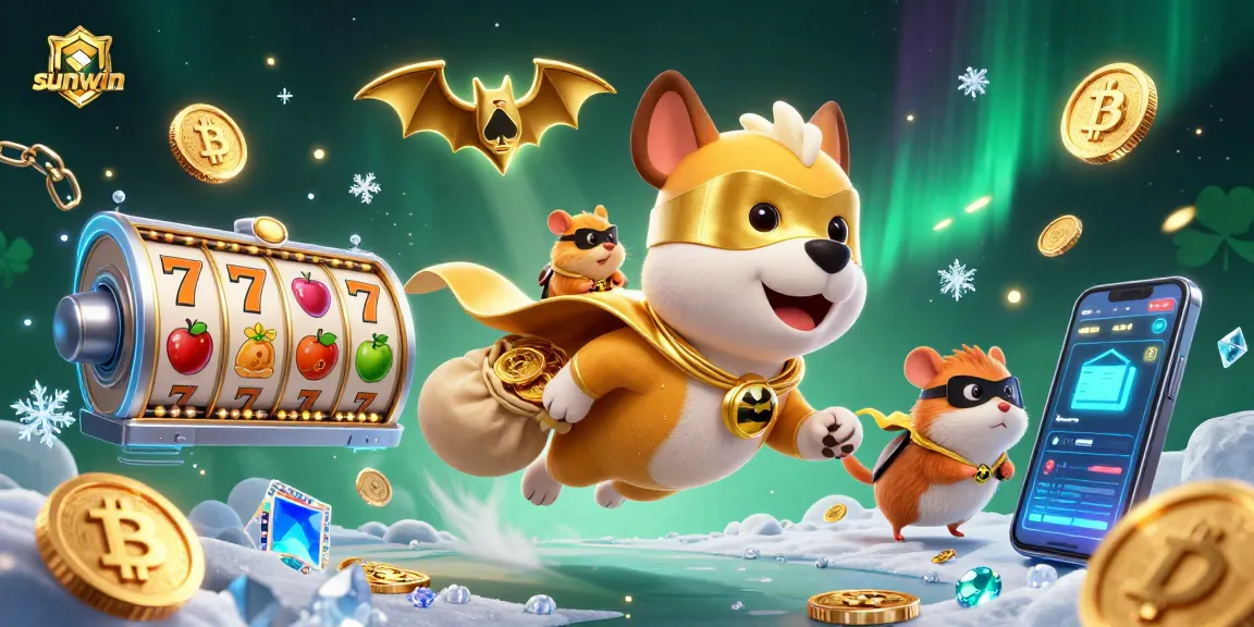 sunwin showcases thrilling jackpot action with a superhero dog flying, symbolizing exciting casino adventures.