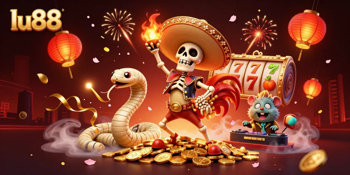 Experience the thrilling slots action with lu88's vibrant casino scene featuring animated characters.