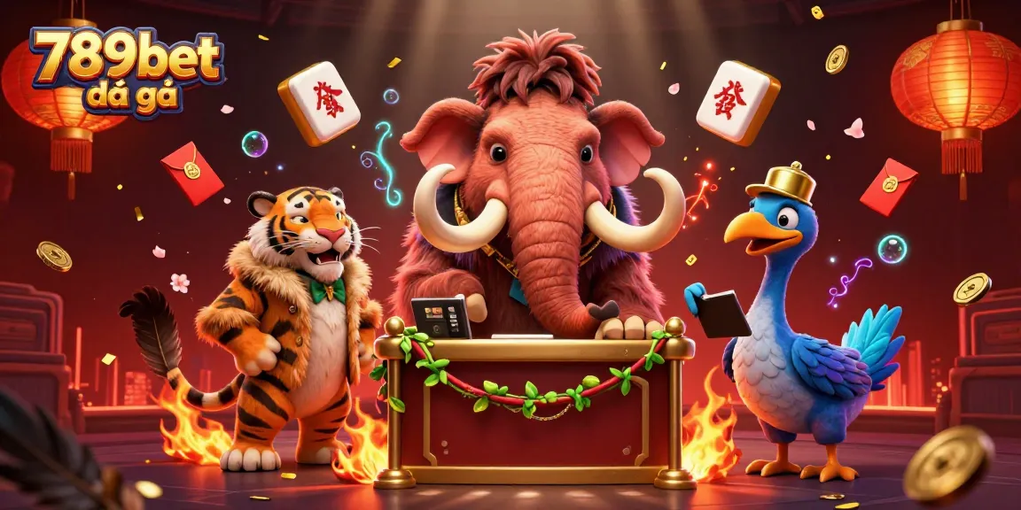 Experience intense 789bet đá gà action with mammoth bouncer, saber-tooth VIP, and dodo doorman in vibrant casino scene.