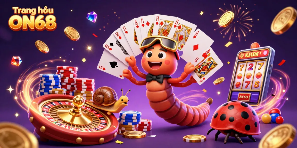 Experience the thrill of Trang chủ ON68 with a casino-themed vibrant 3D illustration.