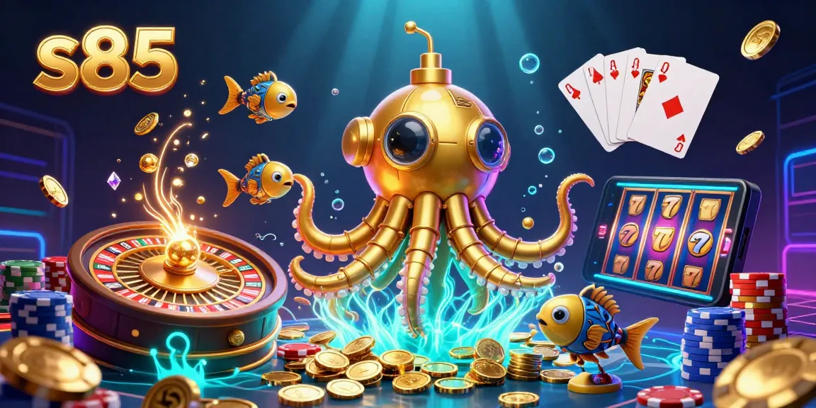 Engage with thrilling games at s85, featuring a golden kraken and dazzling casino elements.