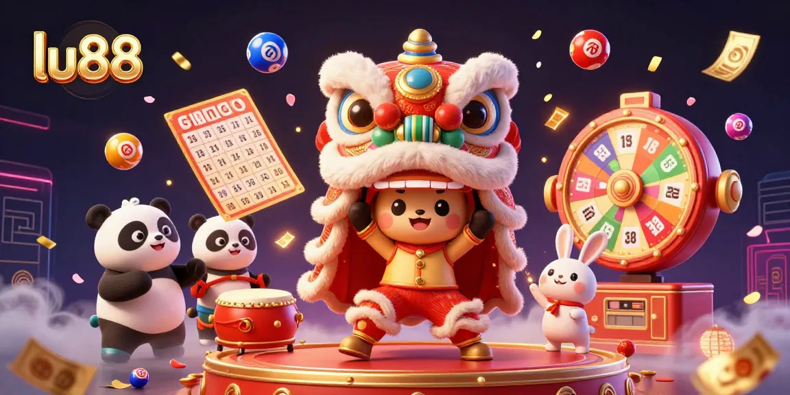 Engage in thrilling lottery action with lu88 in a vibrant 3D festival scene featuring lively characters and dynamic game elements.