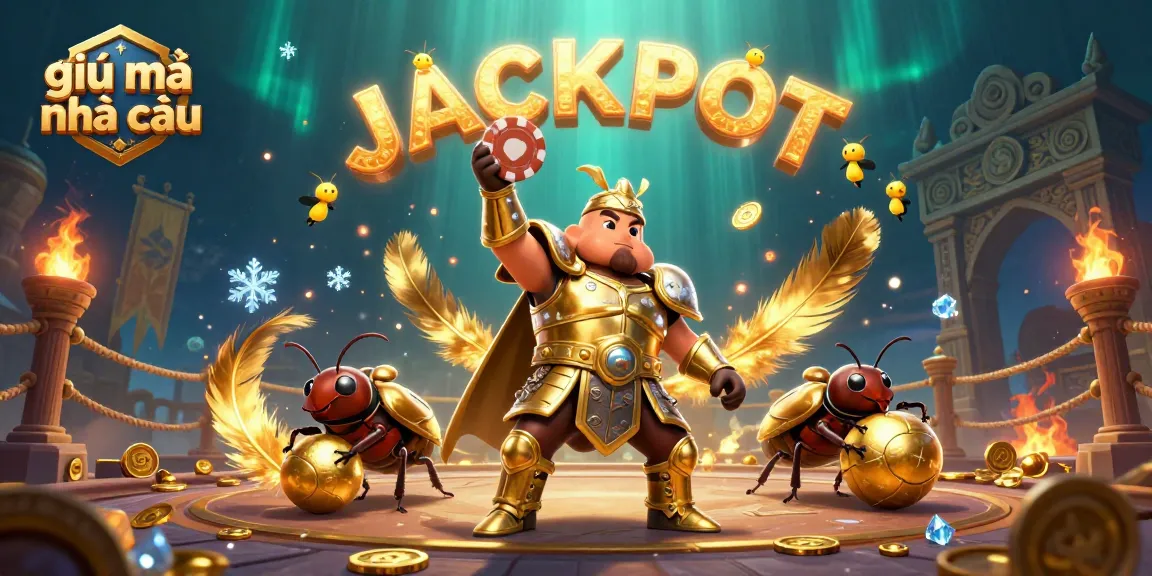 Experience exciting gaming with giải mã nhà cái in a vibrant 3D illustration featuring beetles and jackpot elements.