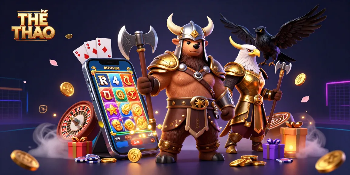 Engage in THỂ THAO with a dynamic 3D illustration of characters and casino elements showcasing betting excitement.