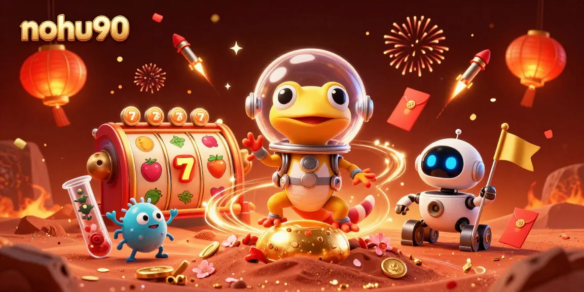 Spin to win with nohu90 at the vibrant Martian casino scene filled with slot reels and excitement.